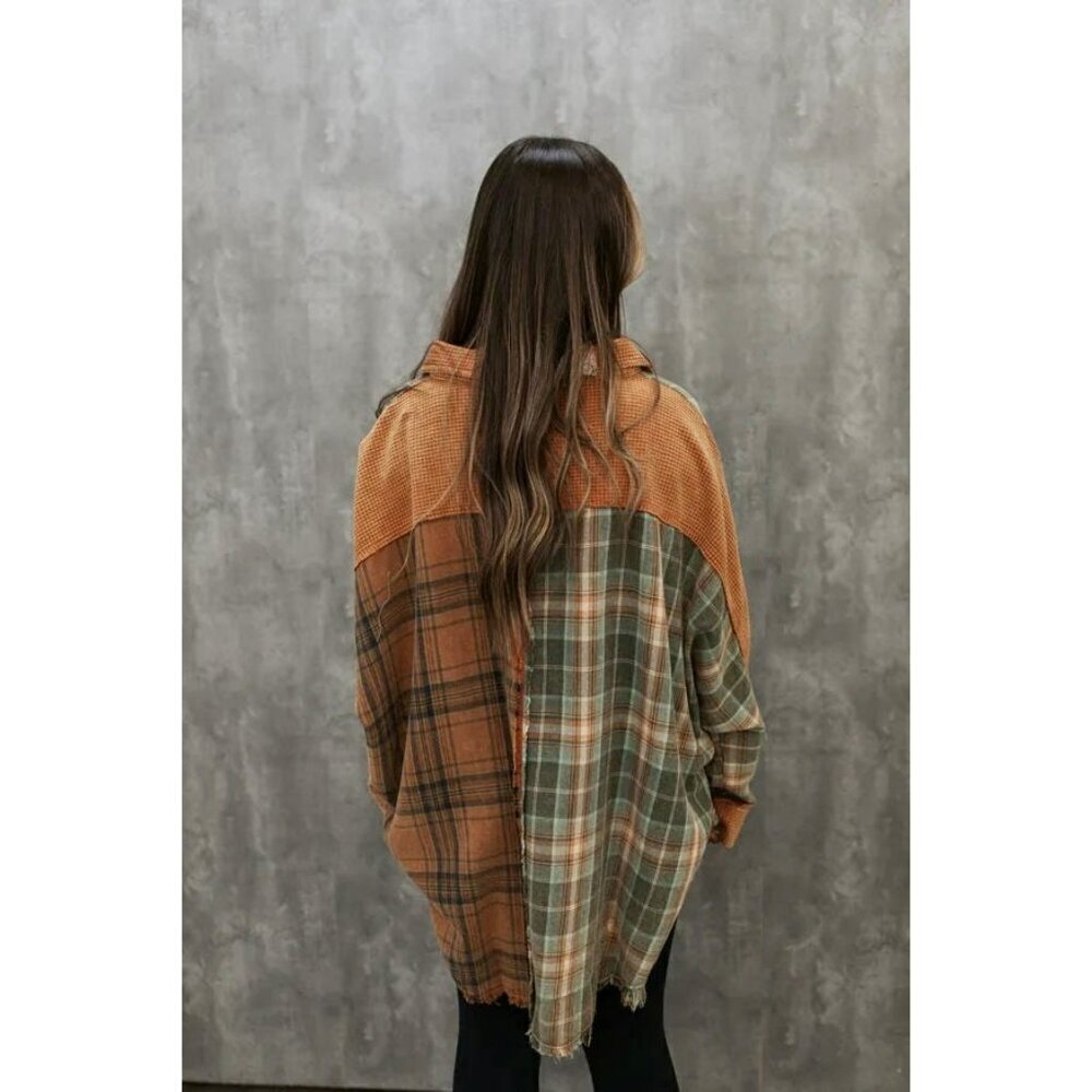 Pumpkin Spice Mixed Plaid Oversized Top in Rust - Picture 4 of 5